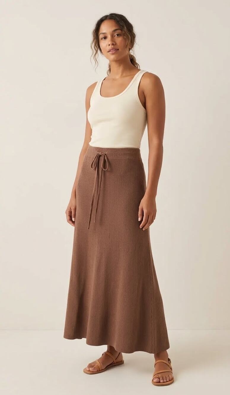Miou Muse Arlette Brown Knit Sweater Maxi Skirt Elastic WaistSize Small